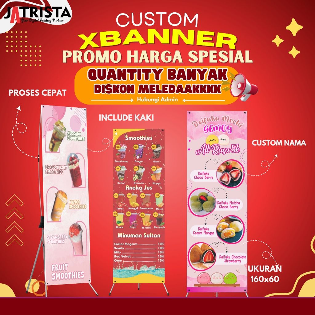 XBANNER PROSES CEPAT|XBANNER RANGKA|XBANNER 160X60|XBANNER CUSTOM FOOD MENU, WISUDA, WEDDING,  ULANG