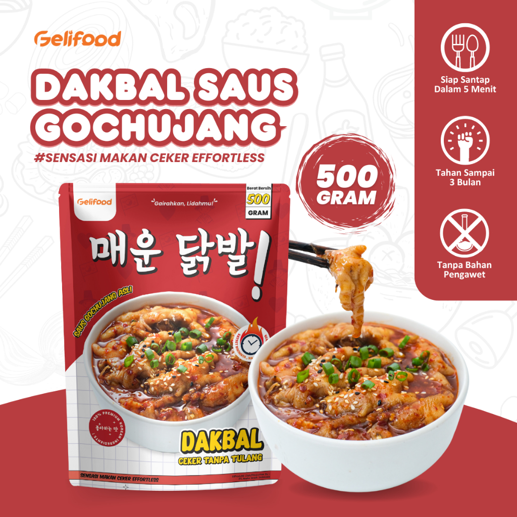 

Geli Food - 1/2 kilo Dakbal Ceker Saos Gochujang Korean Food Halal Instan 500gram