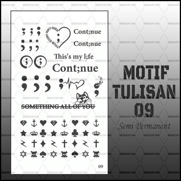 BERTATO-Stiker tato temporer semi permanen tahan lama anti air Kode tulisan-09 / Tato bentuk stiker 
