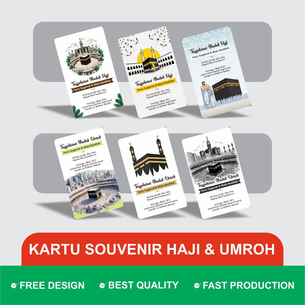 Kartu Ucapan Syukuran Haji dan umroh - Kartu Bingkisan Souvenir oleh-oleh haji & Umroh