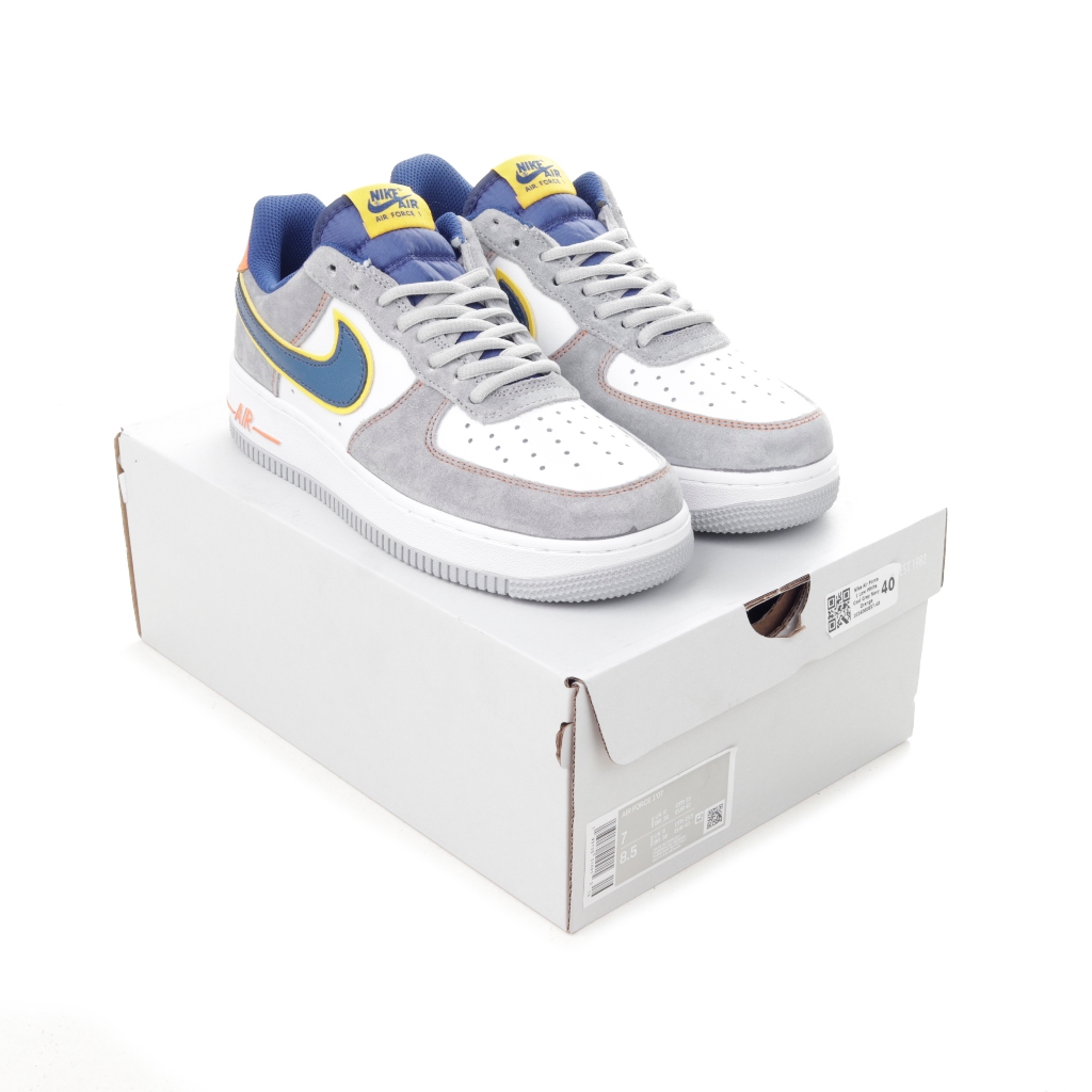 (SLPRDS) Sepatu Nike Air Force 1 07 Low White Cool Grey Navy Blue Orange - AF1