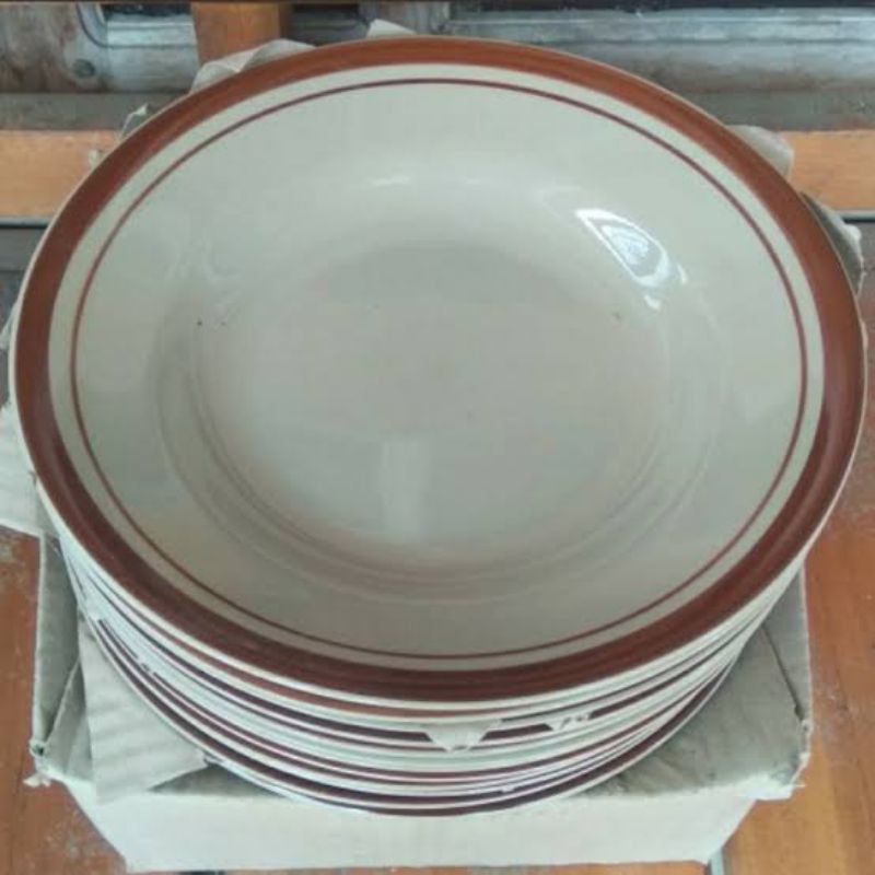Piring Keramik list coklat/piring makan list coklat