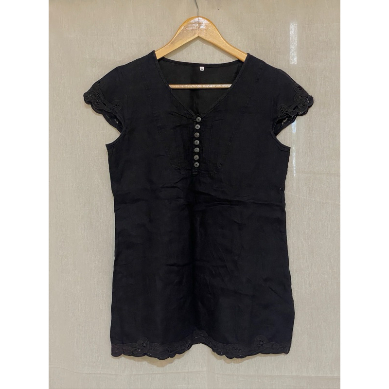 JS 179 pakaian wanita baju atasan blouse lengan pendek hitam