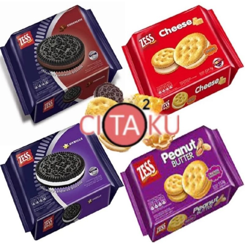 

ZESS Crackers Sandwich Peanut Butter Cheese | Zess Chocolate Sandwich Biscuits Vanila Coklat (Isi 9bks)