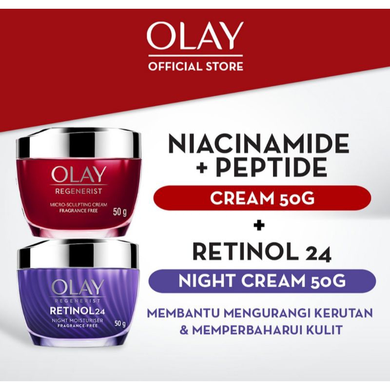 Paket OLAY Regenerist Micro-Sculpting Day Cream 50 g + OLAY Retinol 24 Night Moisturizer 50 g
