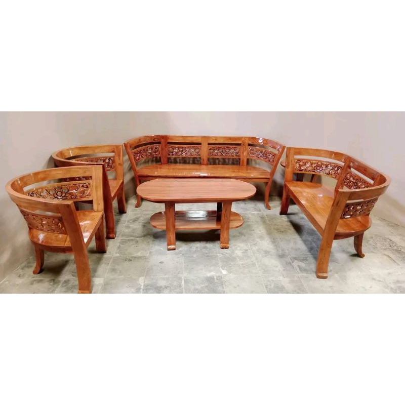 kursi tamu meja ukir lengkung kayu jati furniture mebel