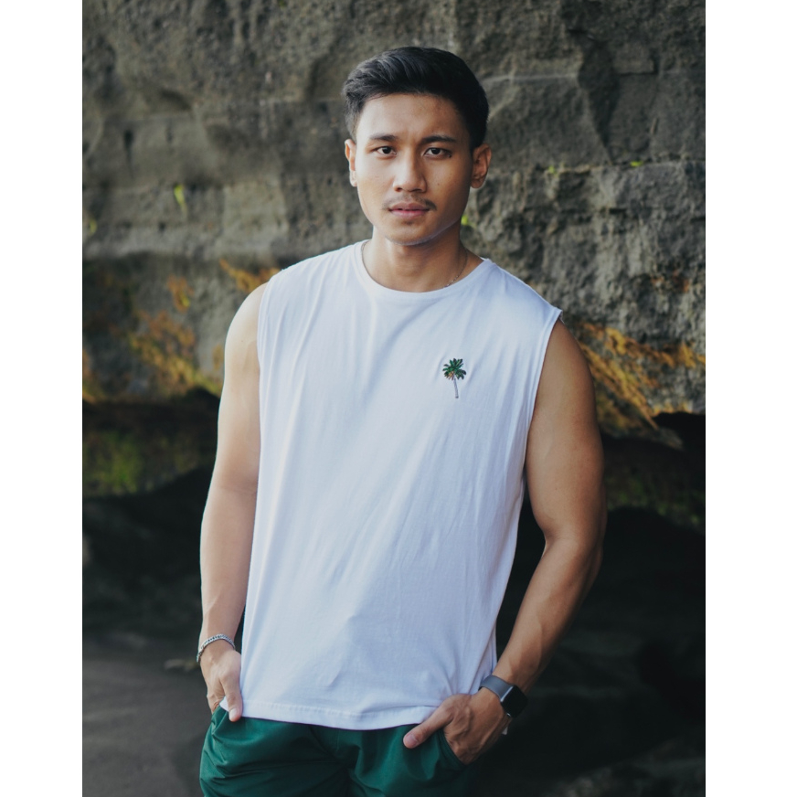 BEACHWELL Tanktop Pria Coconut Embroidery - Tanktop Pantai Gym Bordir COD motif Kelapa 100% Cotton