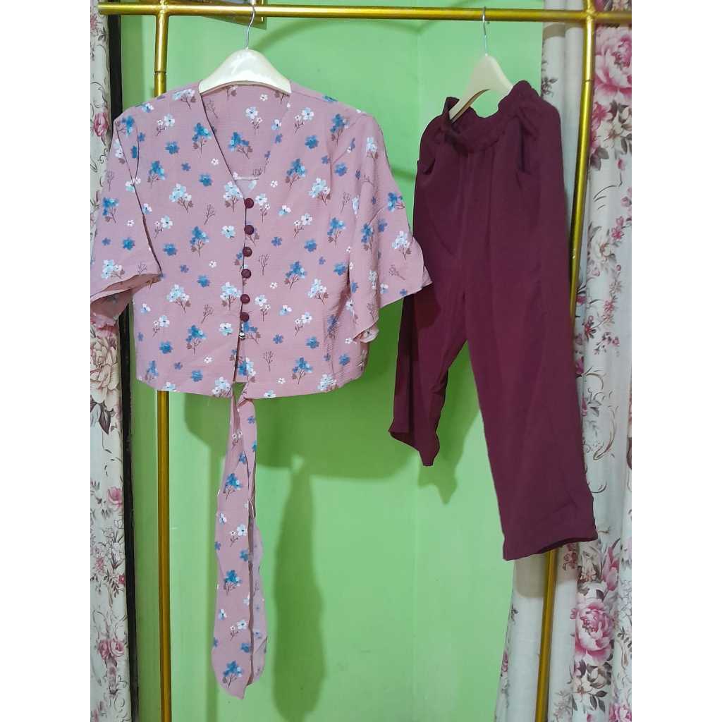setelan botana hits vintage atasan crop