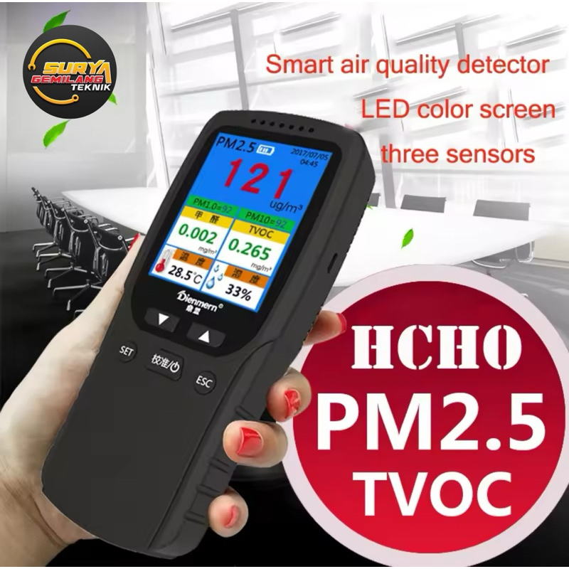 Air Quality Index Monitor 8 in 1 AQI PM2.5 PM10 PM1 TVOC HCHO Haze Environment Detector Meter Tester