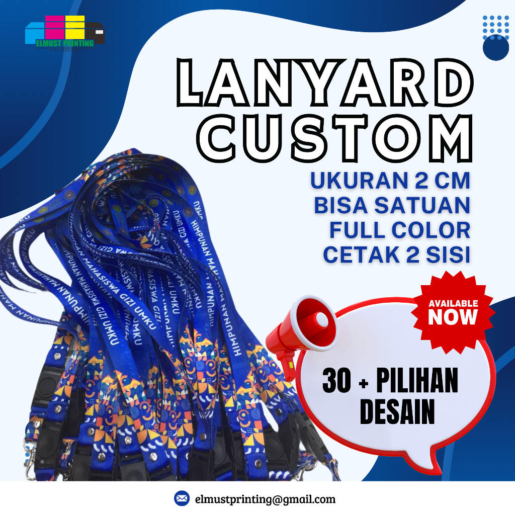

BISA PESAN LANYARD CUSTOM SATUAN / CETAK LANYARD 2 SISI CUSTOM PROSES 2 - 3 HARI / CETAK TALI LANYARD PRINTING 2 SISI FULL COLOR