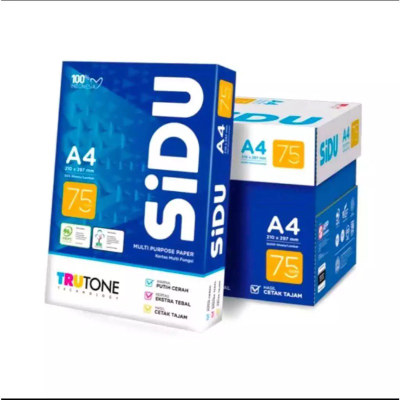 

Kertas HVS SiDU 75 GSM A4 / Kertas Fotocopy 1 box isi 5 Rim