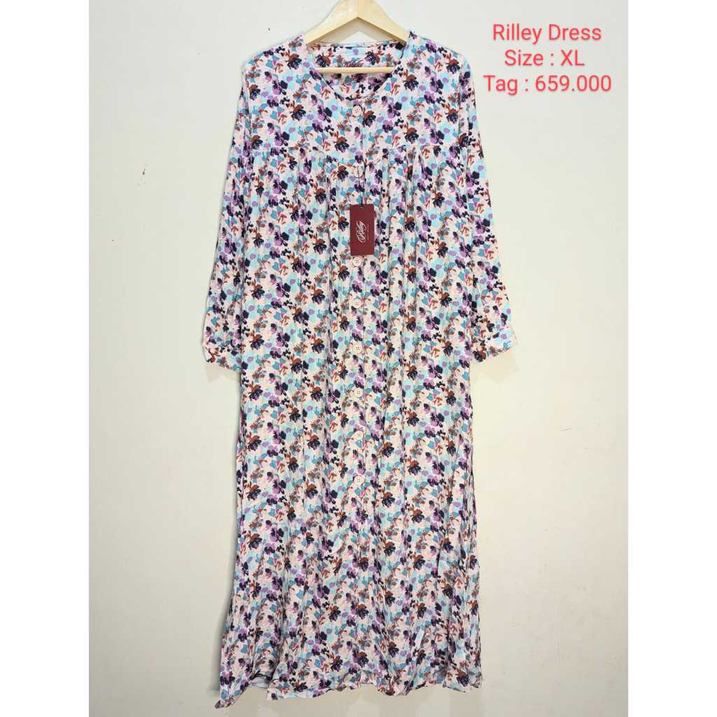 RILLEY Long Dress Gamis Motif Bunga Bunga Original