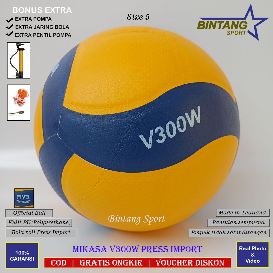 Bola Voli Mikasa V300W Thailand Bola Voli Press Mesin Empuk Kualitas Terbaik