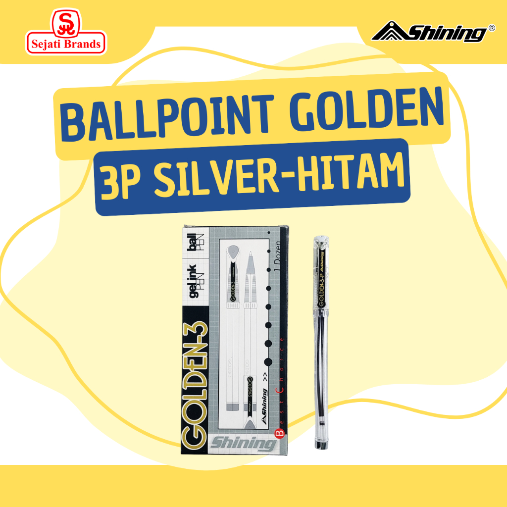 

SHINING Pulpen Golden 3P Silver Hitam - Ballpoint Tinta Hitam 1 Lusin