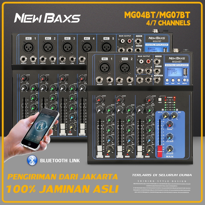 NEW BAXS MG04BT/MG07BT Audio Mixer with equalizer Profesional Mixer audio murah meriah 4/7 Saluran