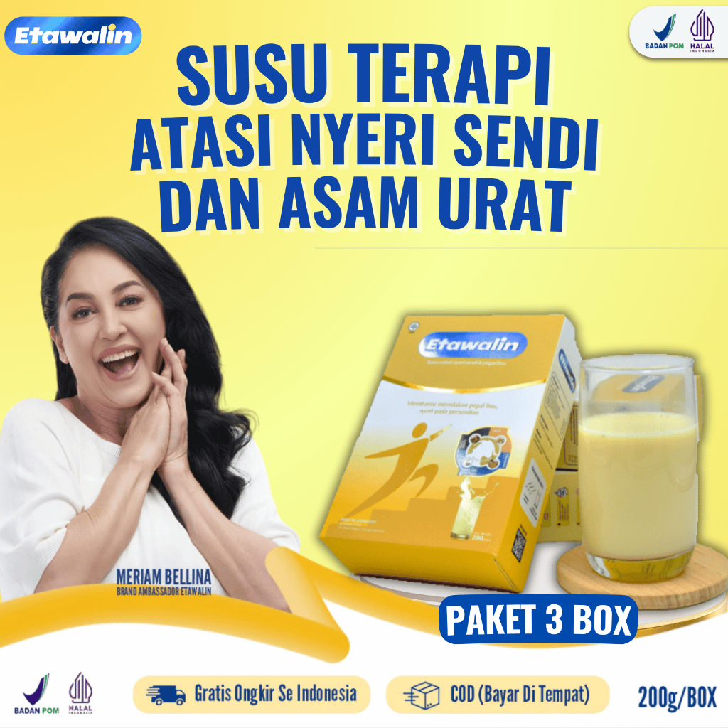 

ETAWALIN PAKET 3 BOX 100% ORIGINAL - SUSU TERAPI BANTU ATASI NYERI SENDI DAN ASAM URAT 200GR