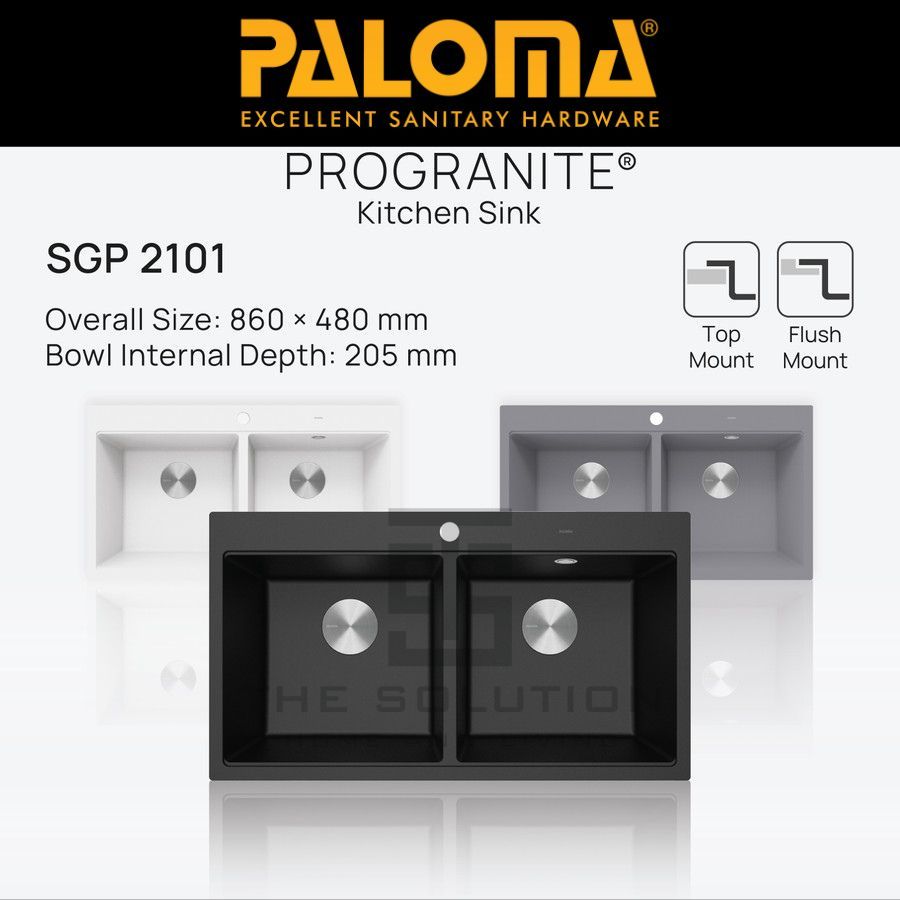 Kitchen Sink PALOMA SGP 2101 Bak Cuci Piring Wastafel Dapur  2 Lubang Progranite Topmount