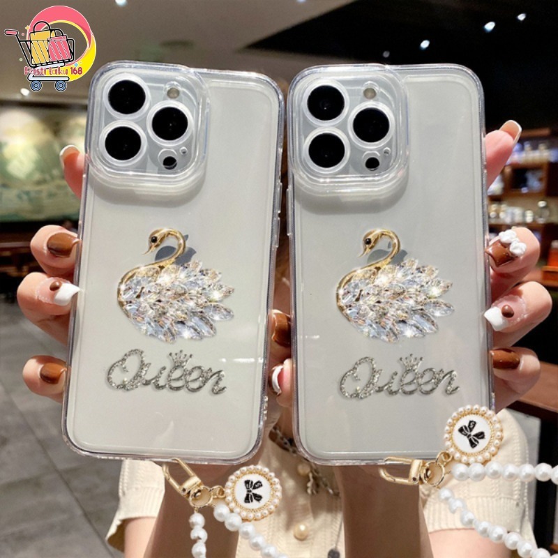 GC135 Silikon Clear Case Diamond Swan Queen Bracelet Phone Strap Softcase/ Casing Hp For Vivo Y75 Y9