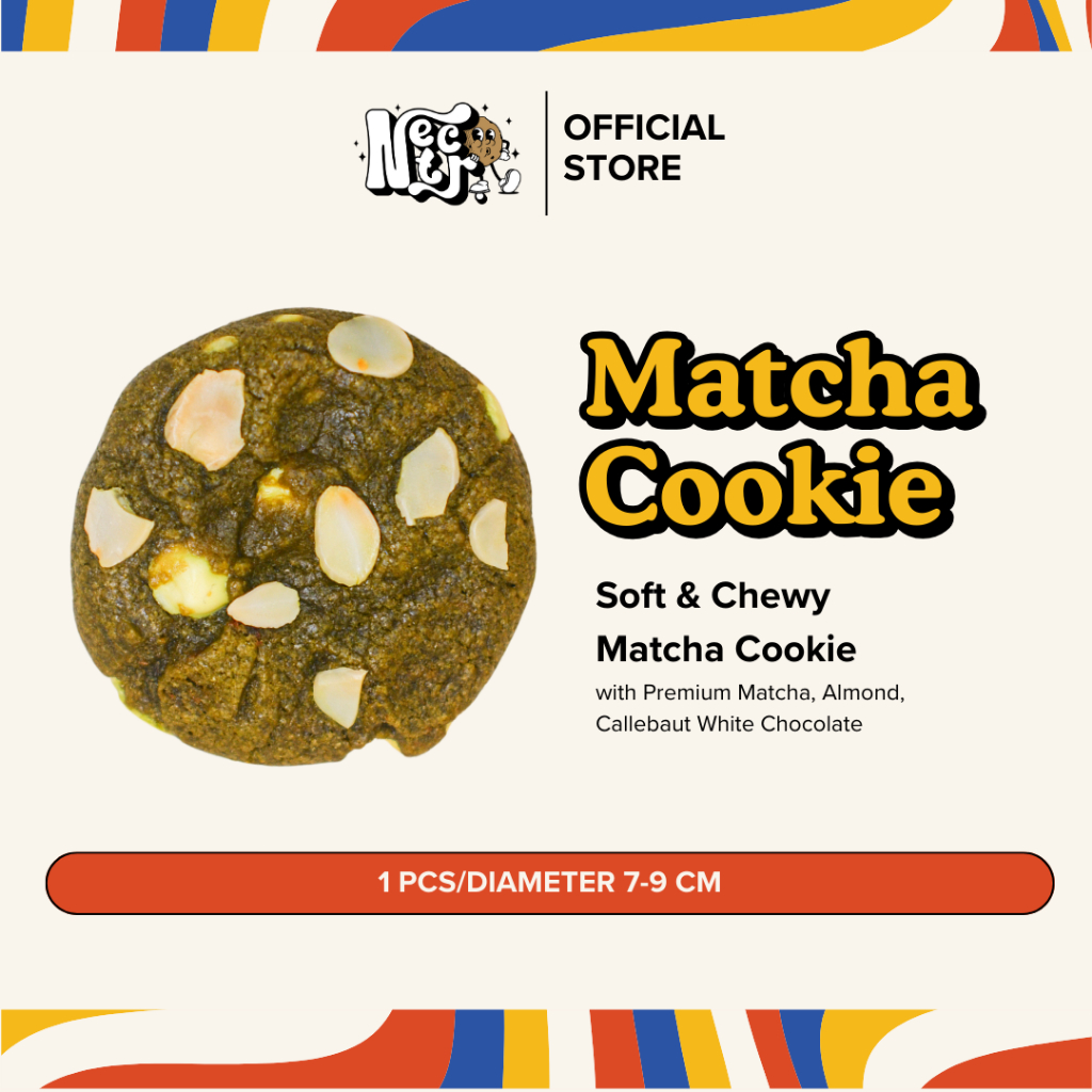 

Nectr. Cookies - Pure Matcha with Almond and White Callebaut Chocolate Soft Chewy Cookies | 1 Pcs