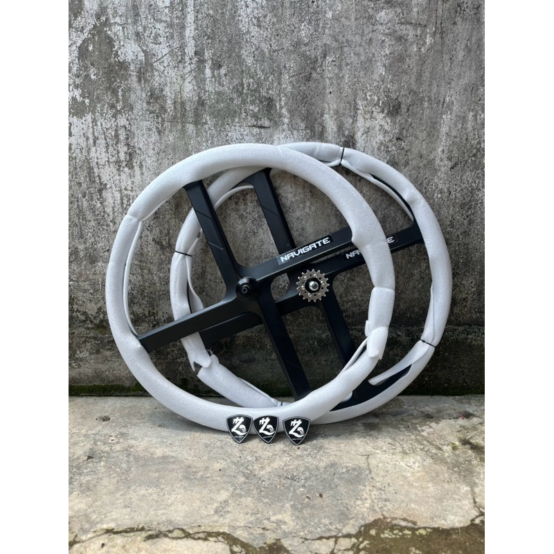 Navigate 4 Spoke alloy Wheelset 700C , untuk Fixie,Roadbike,MTB , free Sticker dan Lampu