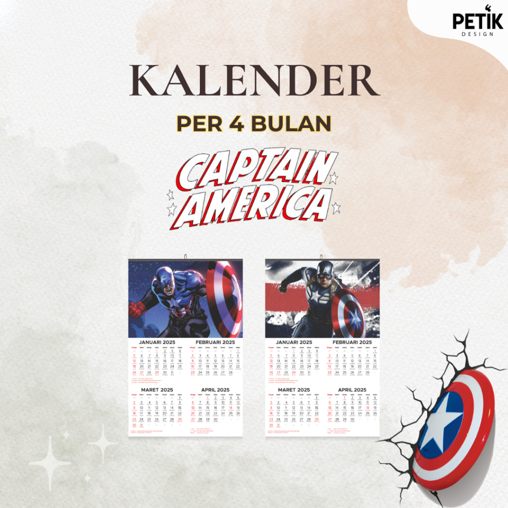 

Kalender Dinding Captain America 3 Lembar (per 4 bulan) 2025 Klem