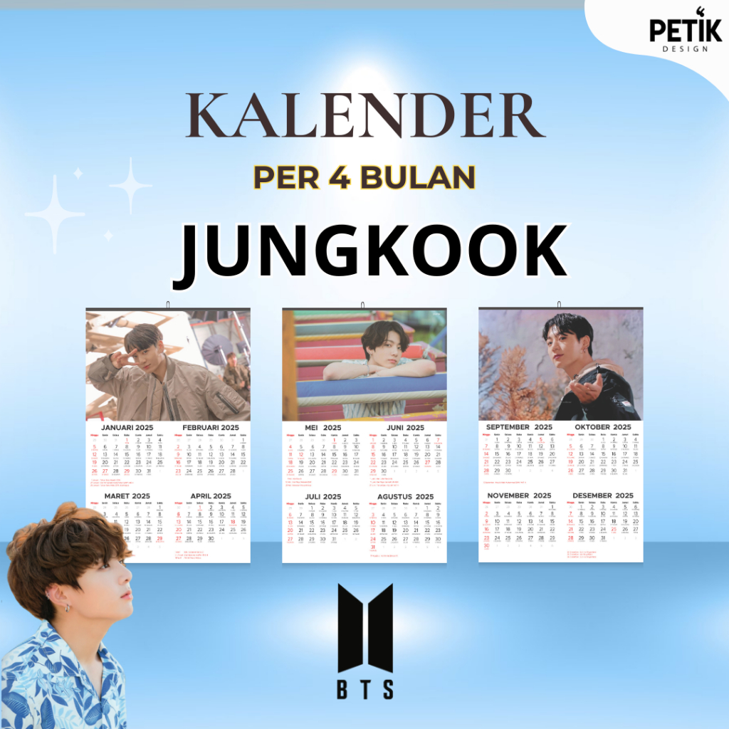 

Kalender Dinding Jeon Jung-kook/Jungkook BTS 3 Lembar (per 4 bulan) 2025 Klem