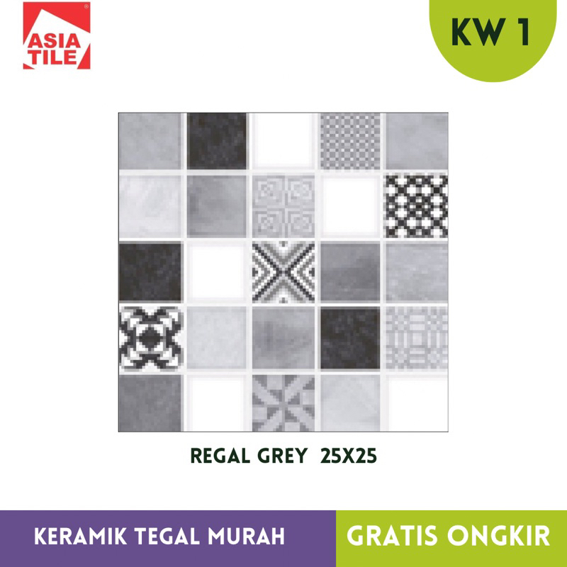 Keramik kotak mosaik kamar mandi 25x25 asia tile Regal Grey kw1