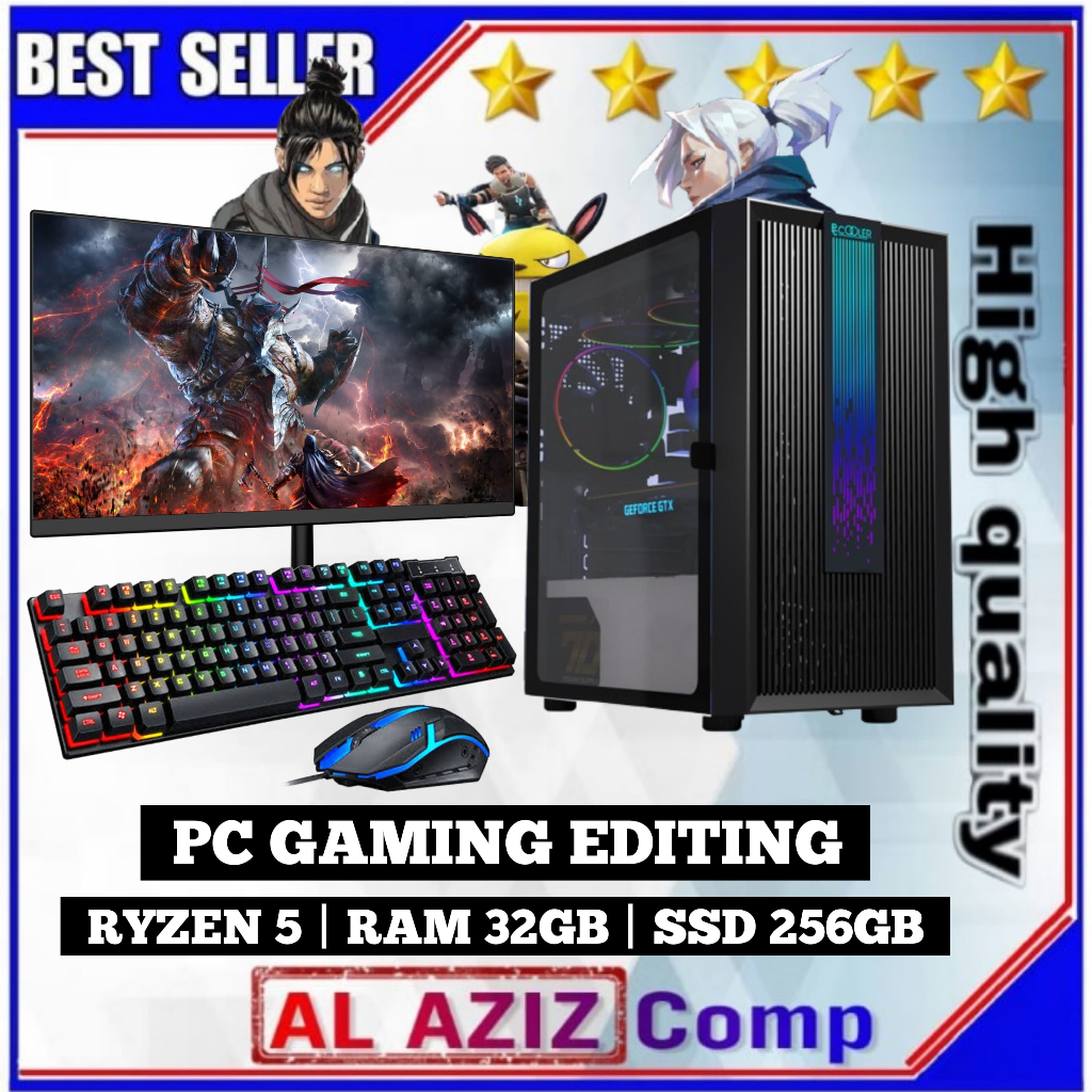 PC Gaming Fullset 24 Inch AMD Ryzen 5 4600G VGA Radeon Series RAM 32gb SSD 256gb Wi Fi