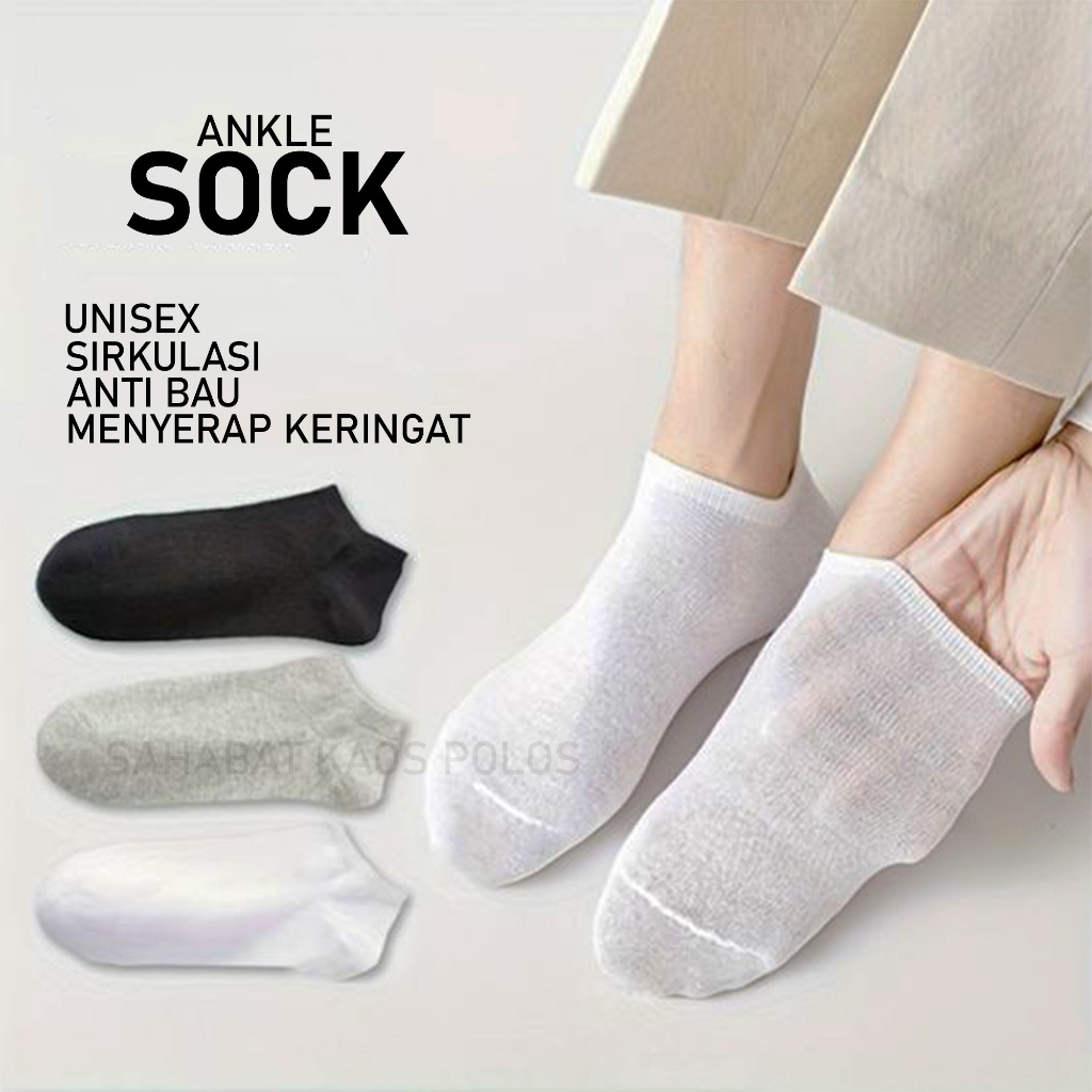 Ankle Socks Kaos Kaki Tipis Polos Pendek Dibawah Mata Kaki Pria Wanita UNISEX