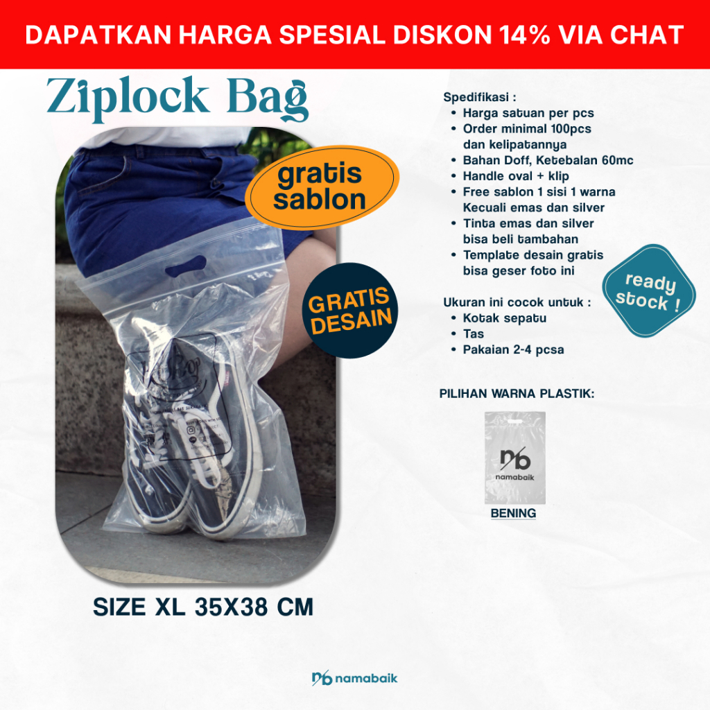 

[COD] Ziplock Bag / Klip Plong / Klip Pond XL 35X38 CM Plastik Sablon Gratis Desain