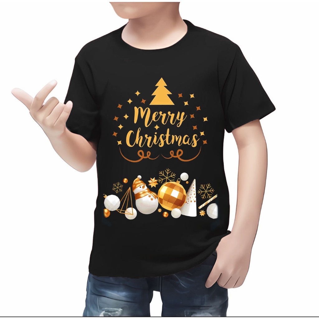 BAJU KAOS ATASAN ANAK LAKI LAKI 2-10 TAHUN MOTIF NATAL BAHAN KATUN