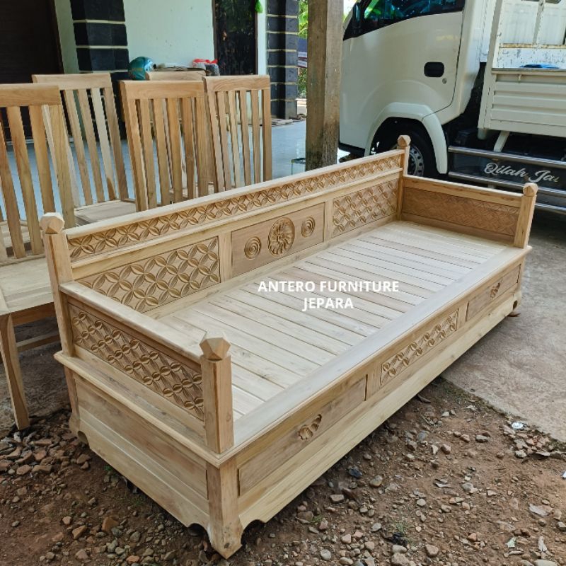 bangku bale bale motif kawung kayu jati solid