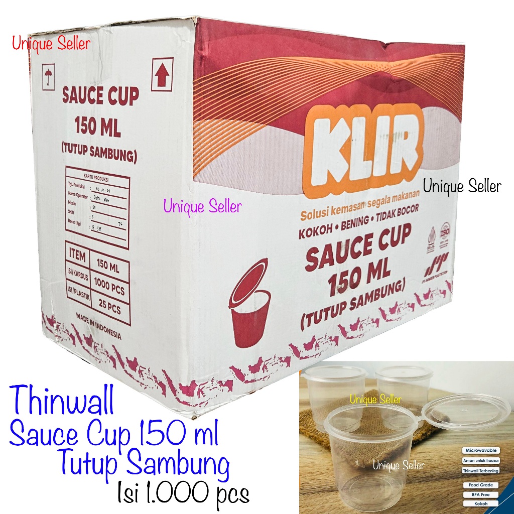 [1Dus] Thinwall Cup Puding 150 ml Tutup Sambung KLIR isi 1.000 pcs / Thinwall Sauce Cup 150 ml / Tem