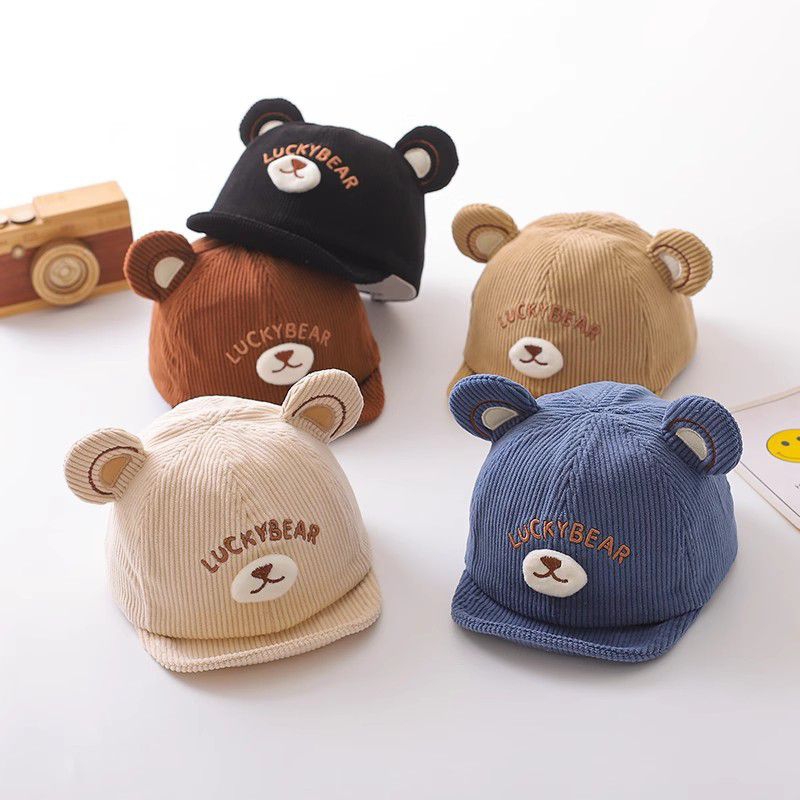 Topi baseball bayi lucky bear bordir hidung 3D beruang fashion baby