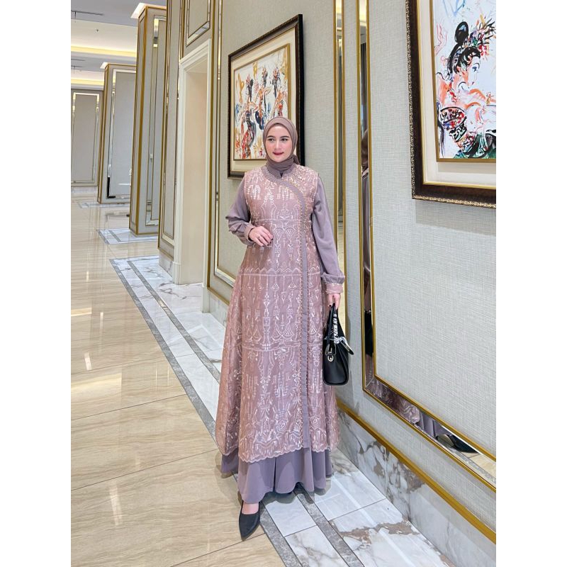 Gamis Dhira Outer Full Brukat Payet Premium
