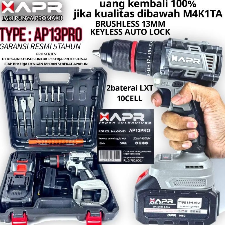 Mesin bor cordless bor ces cas charger tanpa kabel obeng Bor baterai