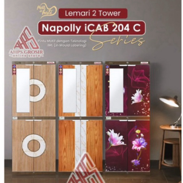 LEMARI NAPOLLY SUSUN 4 ICAB 204 LEMARI PLASTIK MINIMALIS MOTIF KAYU MOTIF KULKAS