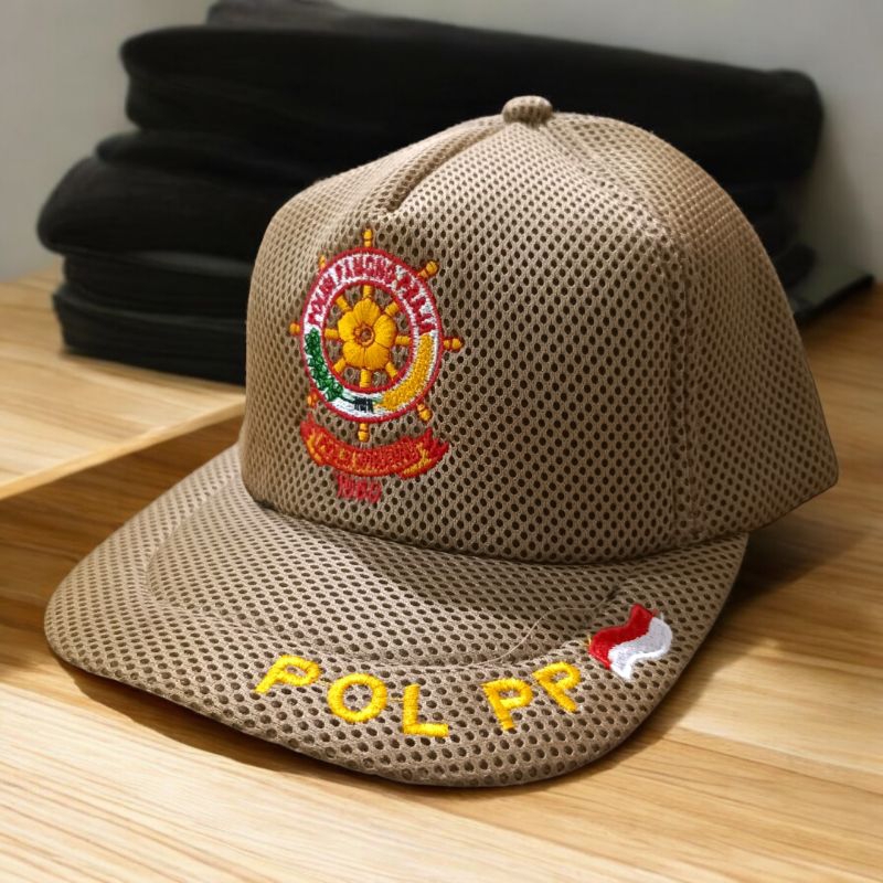 topi satpol pp topi jaring tebal pol pp cream