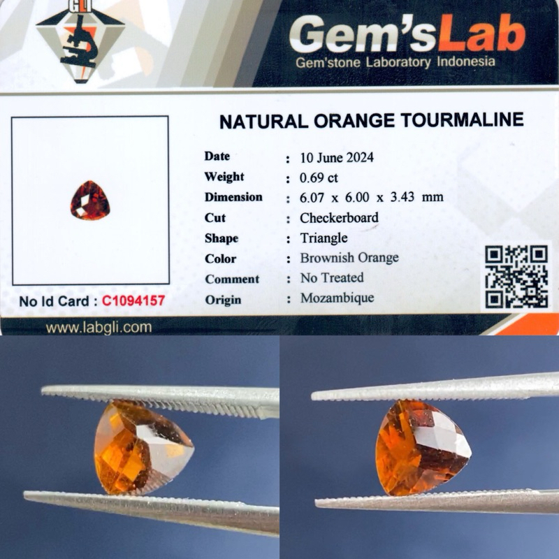 Natural Orange Tourmaline Origin Mozambique 0,69 ct + Memo GLI