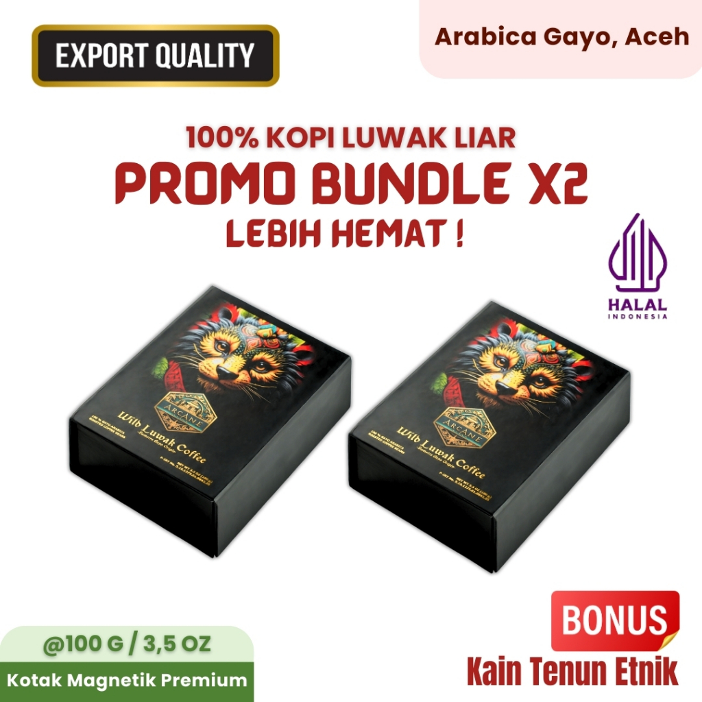 

Kopi Luwak Liar 100% ASLI | Paket 2 Box | Premium Wild Luwak Coffee | Gayo Arabica | ARCANE ISLAND