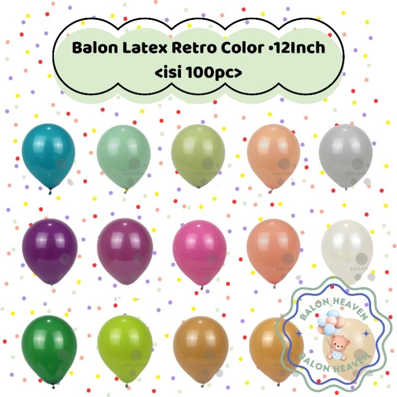 Balon Latex Warna Retro perpack isi 100pcs/Balon Warna Vintage/Balon Dekorasi