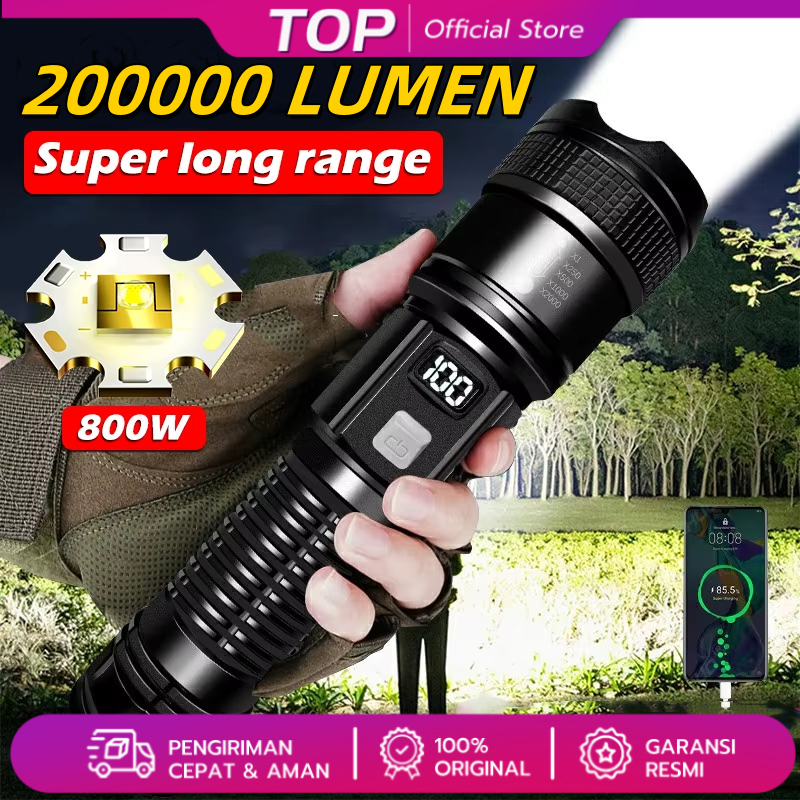 LED Flashlight Lanjutan Lampu senter taktik 2000000 lumen Lampu mini lampu luar Lampu USB XHP-50-Kua