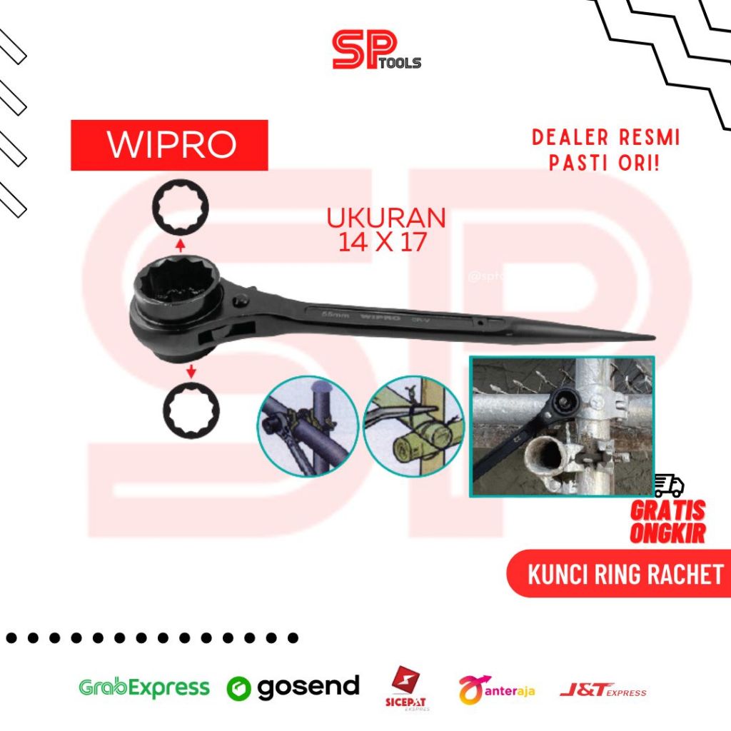 KUNCI RING RACHET / KUNCI SOCK SHOCK SOCK SOK RACHET SCAFOLDING SCAFFOLDING 14x17MM 14MM 17MM WIPRO