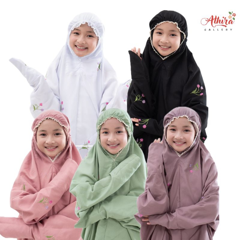 mukena anak terusan bordir bunga buket SD SMP Remaja tanggung