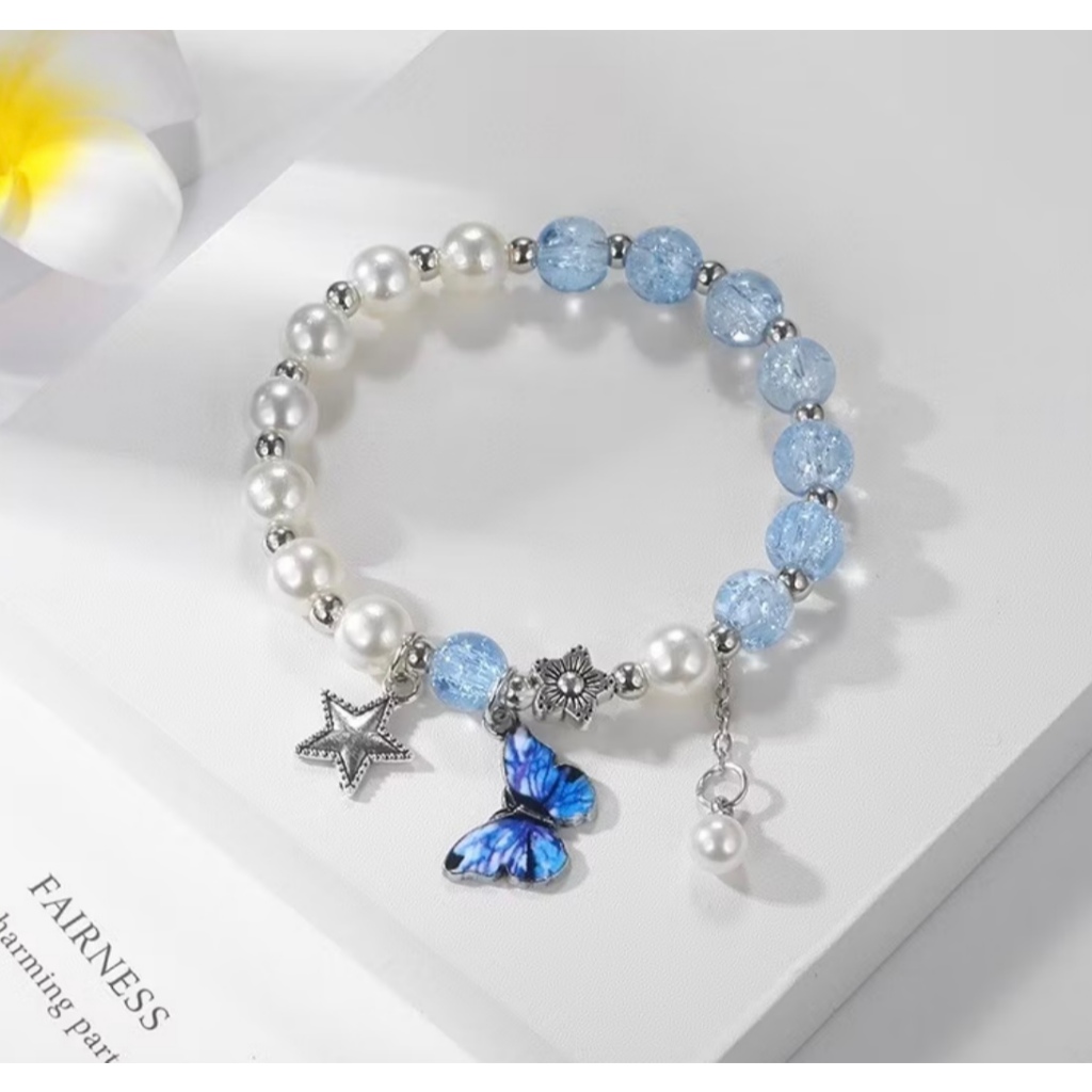 Gelang wanita kristal mutiara manik manik aesthetic/gelang couple bestie/gelang kristal titanium wan