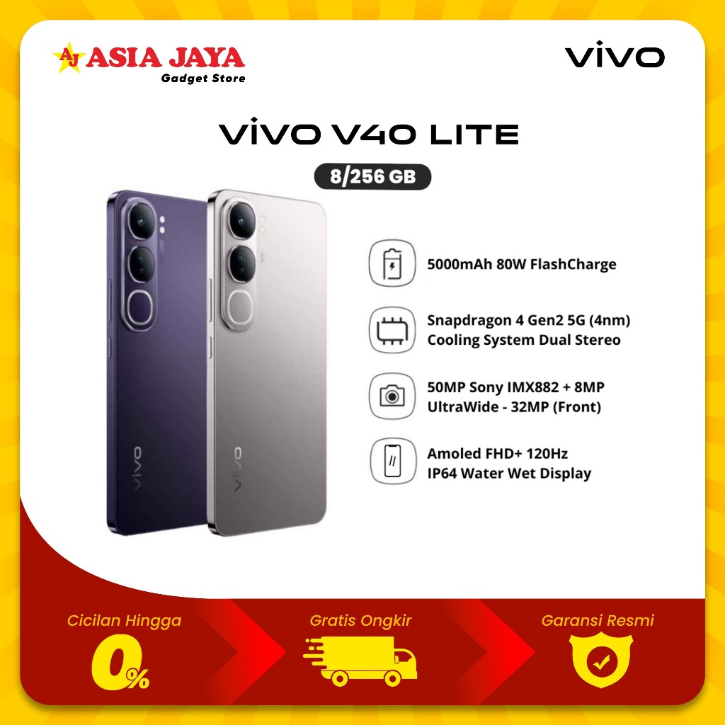 VIVO V40 LITE (5G) RAM 8/128GB, 8/256GB NFC ORIGINAL TERBARU GARANSI RESMI VIVO