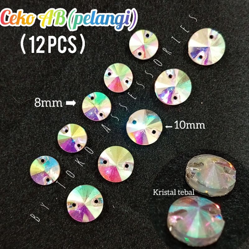 (PER 12 PCS)  kristal bulat AB | diamon kristal motif bulat | Swarovski Payet bulat | kristal kaca |