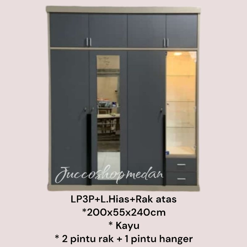 [ Jucco ] Lemari Pakaian 4 Pintu Jumbo 200x240cm - Lemari Pakaian 4 Pintu Kayu dan Lemari Hias - Tem
