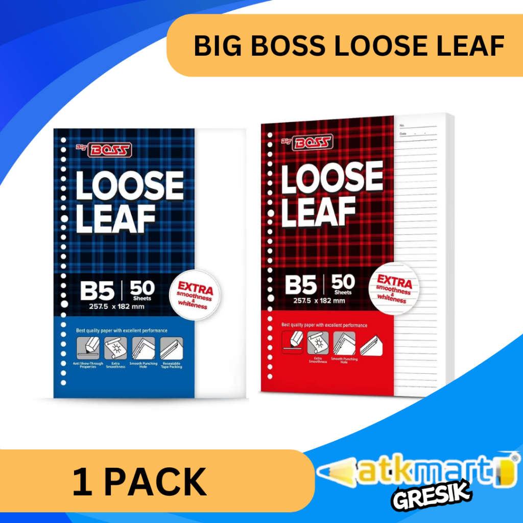 

BIG BOSS LOOSE LEAF B5 KERTAS BINDER BERGARIS POLOS 50 LEMBAR