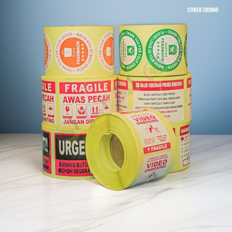 Sticker unboxing sticker wajib video unboxing roll isi 500 pcs video fragilr